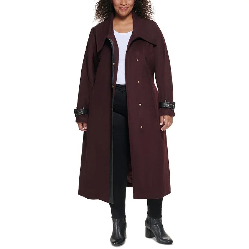 Cole Haan Womens Plus Wool Blend Belted Wrap Coat Vintage Suede Jacket