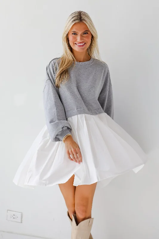 Contemporary Elegance Heather Grey Sweatshirt Dress Hoodie with Slit Hem Functional Movement