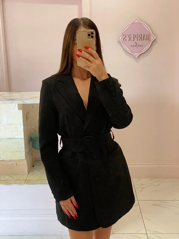 Lorna Black Belted Blazer Dress Women's Simple Blazer