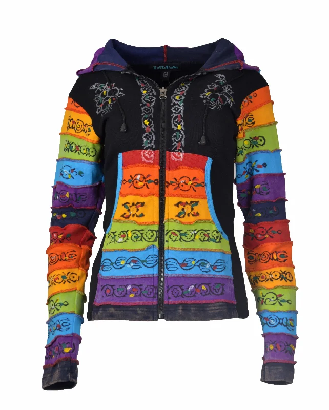 Ladies stonewashed cotton cardigan with colorful hand painted design. Mesh Blend Leather Blend Suede Blend Ladies stonewashed cotton cardigan with colorful hand painted design. Mesh Blend Leather Blend Suede Blend