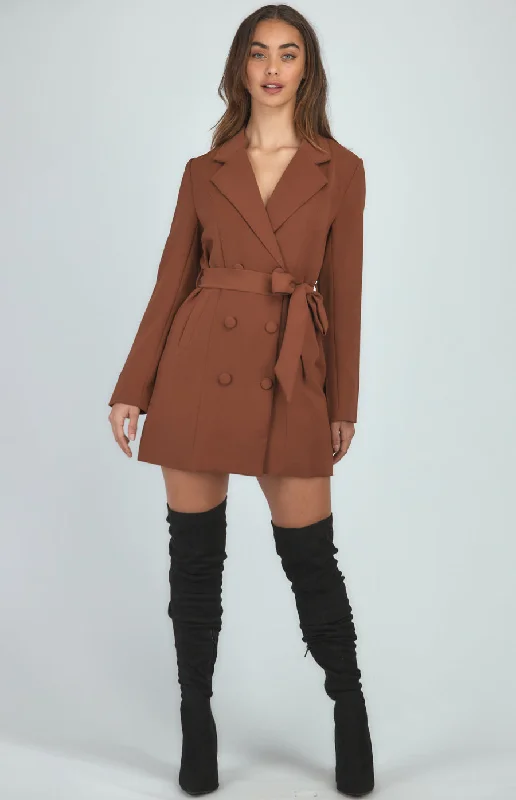 Blazer Dress With Button Details And Belt Women's Custom Suit