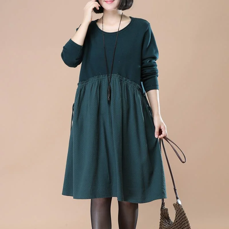cozy green spring maternity dress sweater dresses trendy plus size pullover sweater casual patchwork pullover Bell Sleeve Stylish