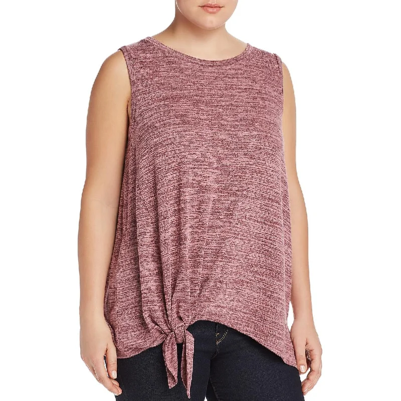 Cupio Womens Plus Knot-Front Space Dye Tank Top white tank top