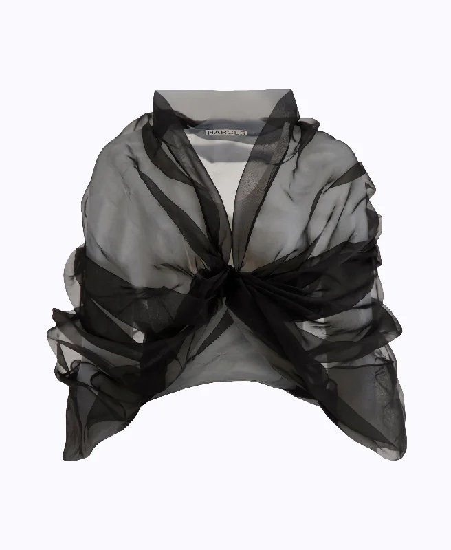 Dark Cloud Organza Bolero Jacket Denim Fabric Leather Fabric Suede Fabric