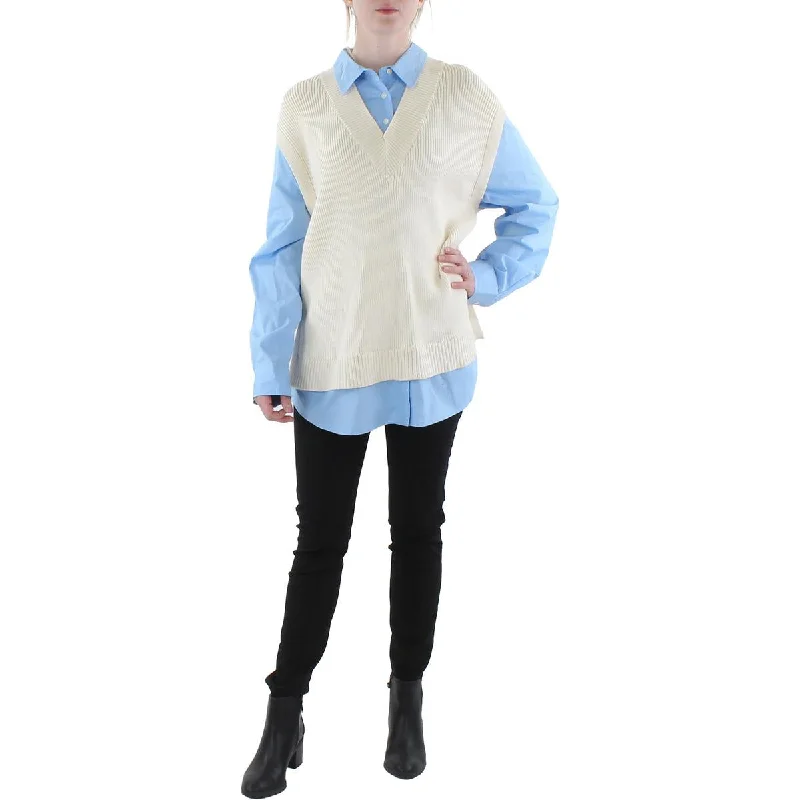 Derek Lam 10 Crosby Womens Paige Collared Knit Pullover Sweater Thin Wool Pullover