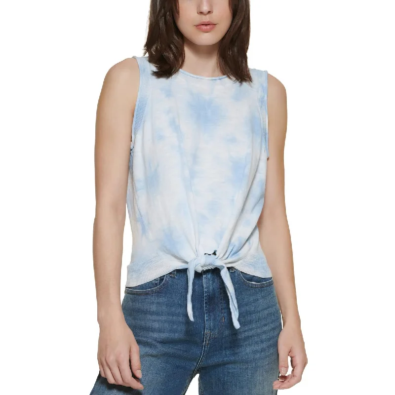 DKNY Jeans Womens Ribbed Knit Tie-Hem Tank Top mint tank top