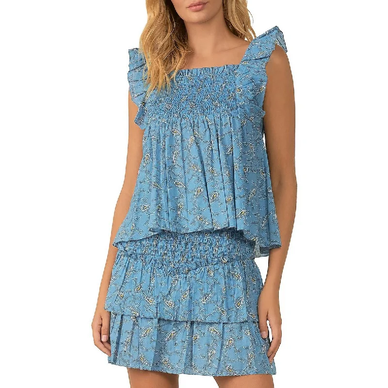 Elan Womens Paisley Square-Neck Pullover Top Shawl Collar Sweater