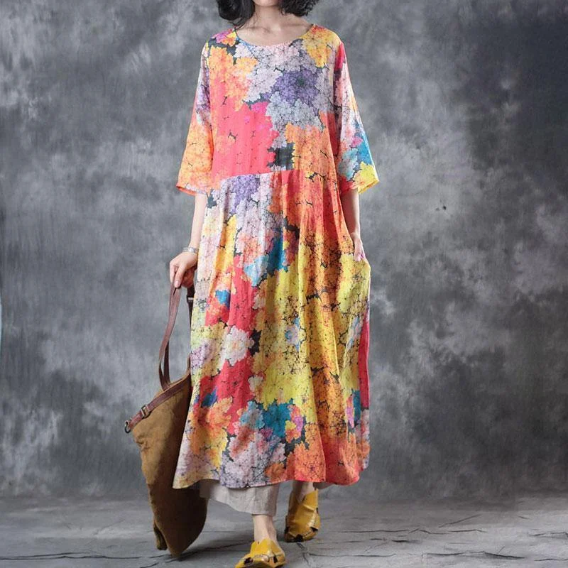 Fashion Linen Dresses Plus Size Women Linen Pullovers Printed Pleated Pullovers Dress Boat Neck Sweater Fashion Linen Dresses Plus Size Women Linen Pullovers Printed Pleated Pullovers Dress Boat Neck Sweater