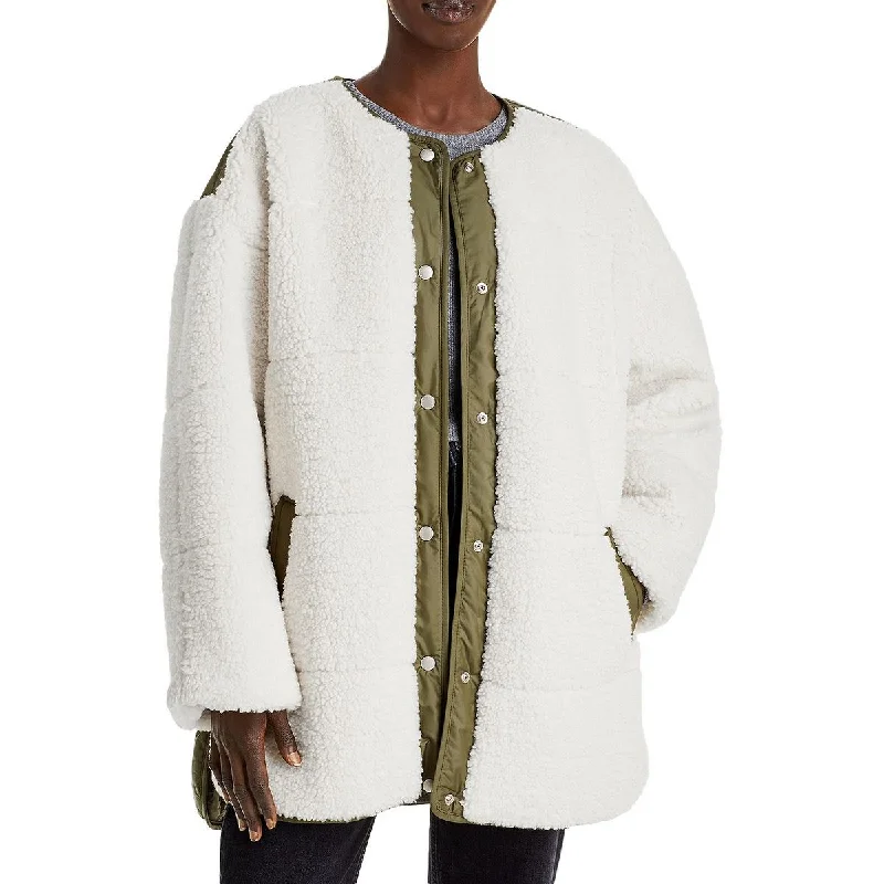 FRAME Womens Oversized Army Teddy Coat Belted Wool Overcoat