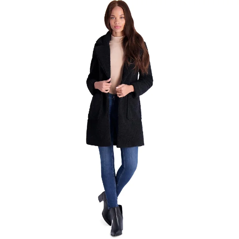 French Connection Women's Faux Shearling Teddy Lapel Midi Coat Casual Denim Jacket