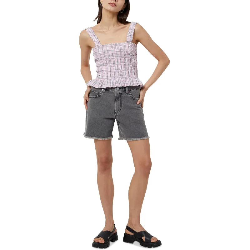 French Connection Womens Yaki Stretch Smocked Tank Top low neck tank