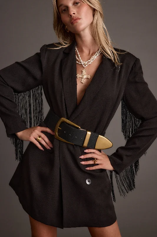 Fulton Black Blazer Dress With Fringe Women's Fashion Blazer