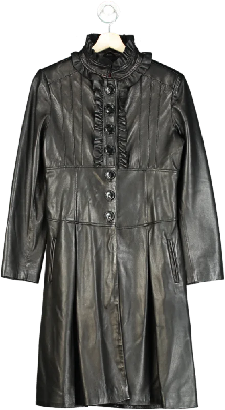 Genel Black Leather Coat UK 10 Boho Fringe Cardigan