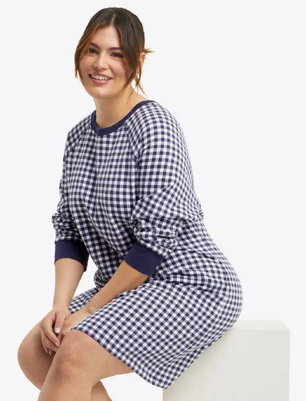 Natalie Sweatshirt Dress in Gingham Hoodie with Contrast Stitching Detailed Premium