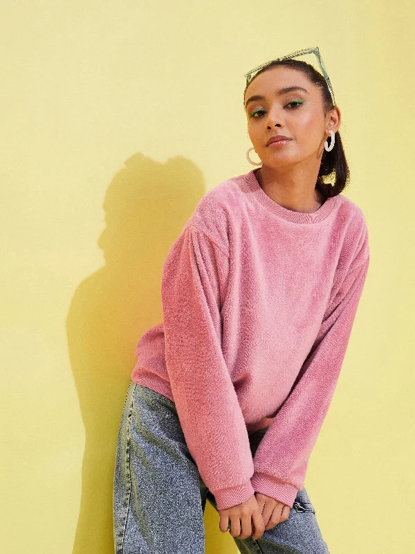 Girls Pink Fleece Fur Sweatshirt Hoodie with Pastel Soft Subtle