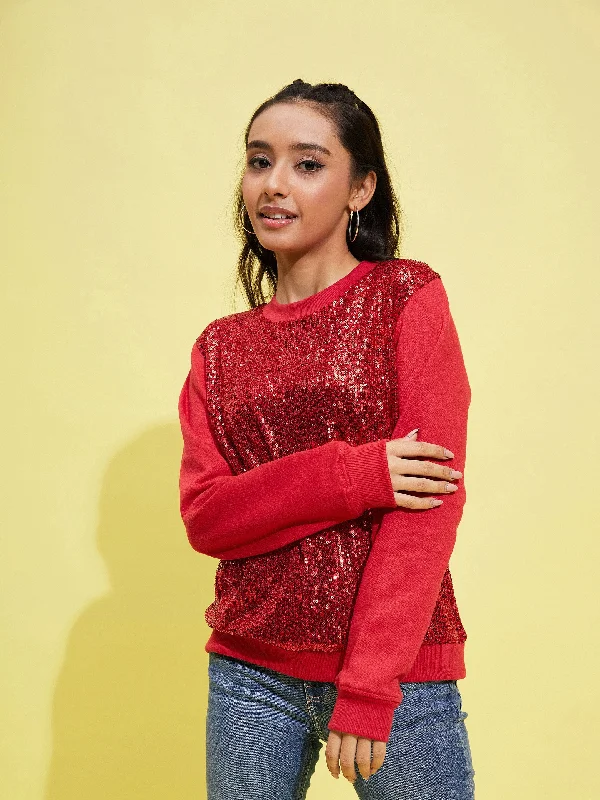 Girls Red Front Sequence Overiszed Sweatshirt Hoodie with Emblem Brand Identity