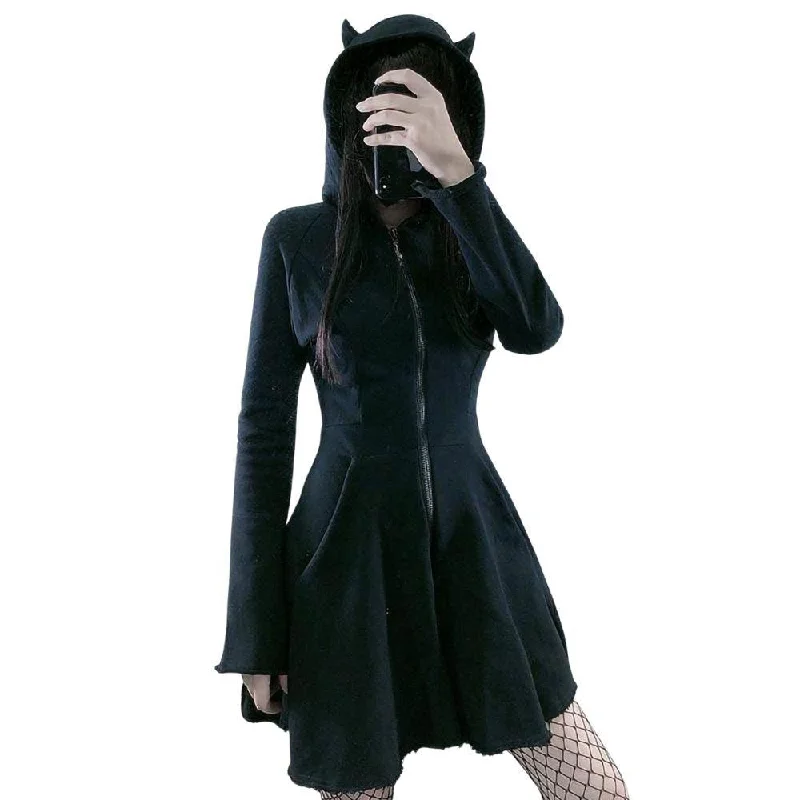 Gothic Mini Cat Ear Hoodie Mini Dress Pullover 3/4 Zipped Long Sleeve Hooded Cute Black Kitten Kawaii Grunge Fairy Mall Goth Soft Wool Sweater Gothic Mini Cat Ear Hoodie Mini Dress Pullover 3/4 Zipped Long Sleeve Hooded Cute Black Kitten Kawaii Grunge Fairy Mall Goth Soft Wool Sweater
