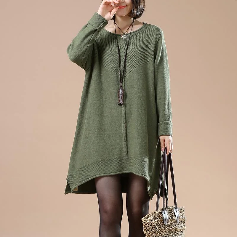 Green plus size pullover sweater dresses Slim Sleeve Pullover