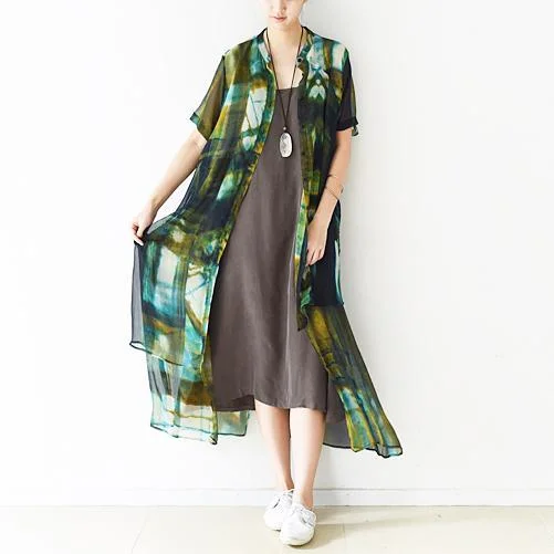 green print chiffon beach coat plus size casual silk sundress short sleeve cardigans Hooded Cardigan Collared Cardigan Shawl Collar