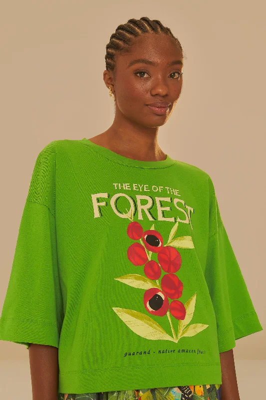 Green The Eye Of The Forest Organic Cotton T-Shirt Terry Blend Velvet Blend Canvas Blend