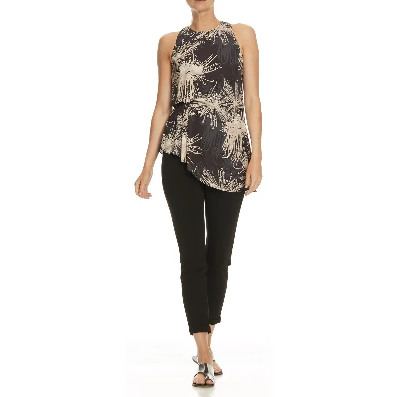 Halston Women's Crepe Sleeveless Asymmetric Printed Tank Top Blouse bold tank top