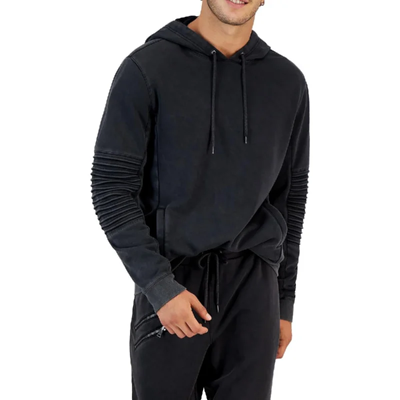 INC Mens Fleece Moto Hoodie Hoodie with Frayed Bohemian Relaxed
