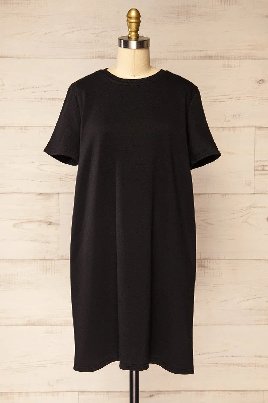 Jerzey Black | T-Shirt Dress w/ Pockets Welt Pockets Slit Pockets Flap Pockets