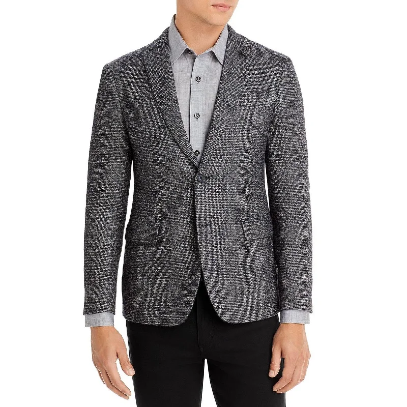 John Varvatos Star USA Mens Wool Houndstooth Sportcoat Belted Midi-Length Coat