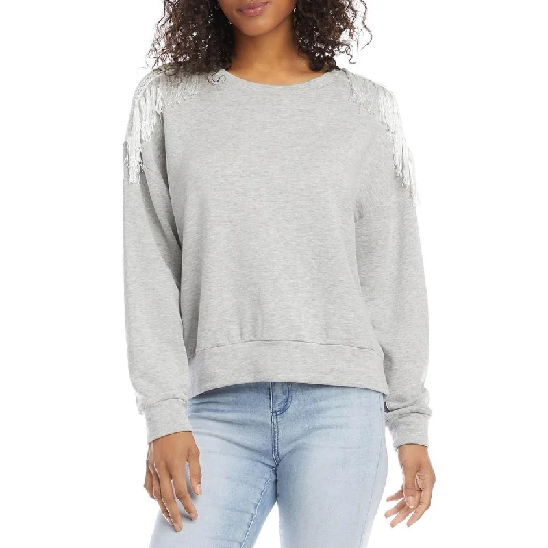 Karen Kane Womens Crewneck Fringe Sweatshirt Hoodie with Magnetic Closure Innovative Modern
