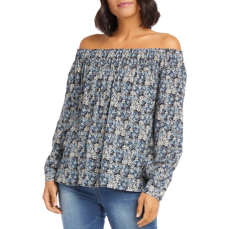Karen Kane Womens Floral Off The Shoulder Pullover Top Puff Sleeve Stylish