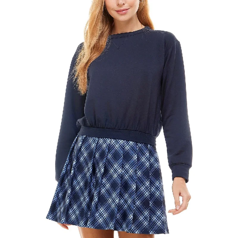 Kingston Grey Womens Juniors Sweatshirt Plaid Sweatshirt Dress Hoodie with Ribbed Neckline Snug Warm