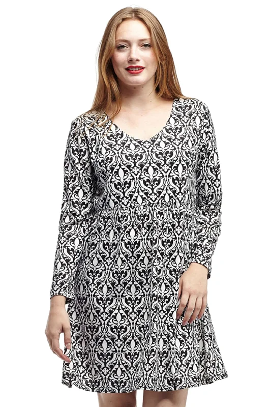 La Cera Baroque Print Pullover Tunic Top Honey Neck Pullover