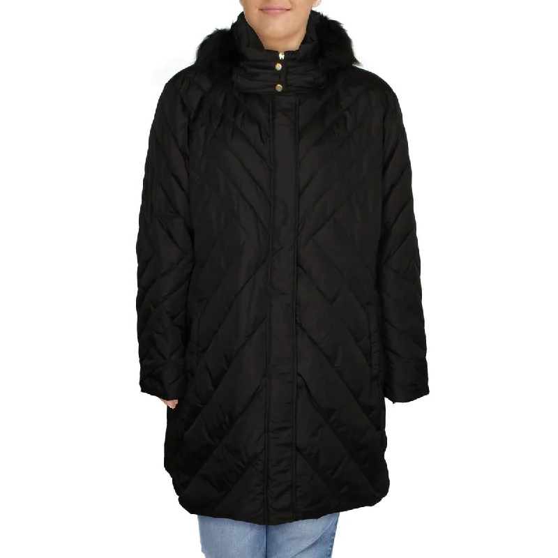 Larry Levine Women's Plus Size Quilted Puffer Coat with Faux Fur Trim Hood Fleece Lined Windbreaker Larry Levine Women's Plus Size Quilted Puffer Coat with Faux Fur Trim Hood Fleece Lined Windbreaker