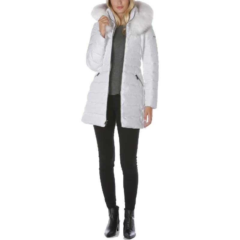 Laundry by Shelli Segal Women's Quilted Faux Fur Trim Coat with Cinch Waist Insulated Snow Jacket Laundry by Shelli Segal Women's Quilted Faux Fur Trim Coat with Cinch Waist Insulated Snow Jacket