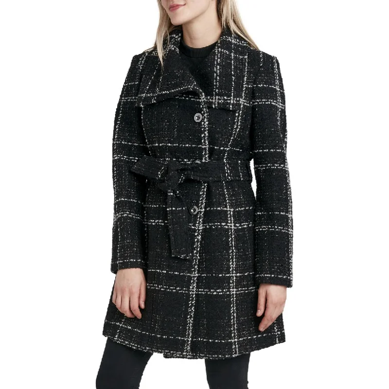 Laundry by Shelli Segal Women's Single Breasted Plaid Belted Midi Coat Quilted Puffer Jacket