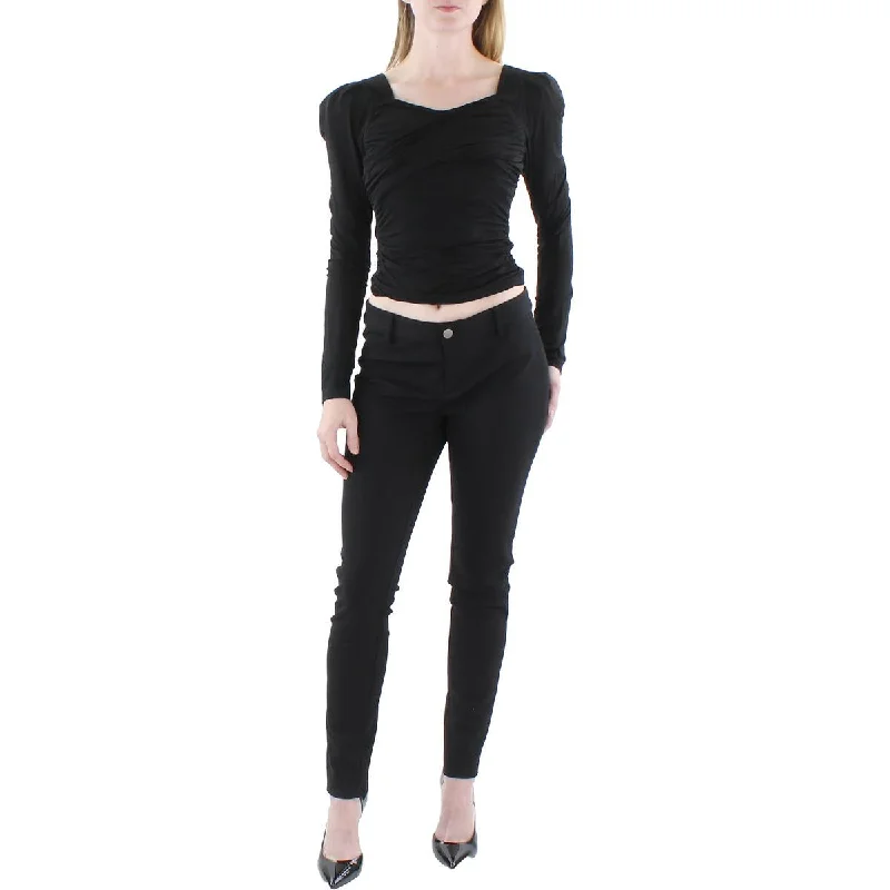 Lea & Viola Womens Ruched Fitted Pullover Top Bishop Sleeve Elegant
