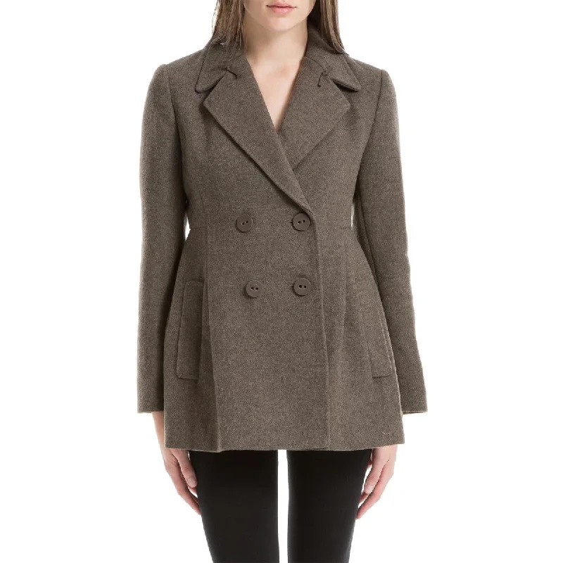 Leon Max Womens Double Breasted Light Weight Wool Coat Embroidered Kimono Coat