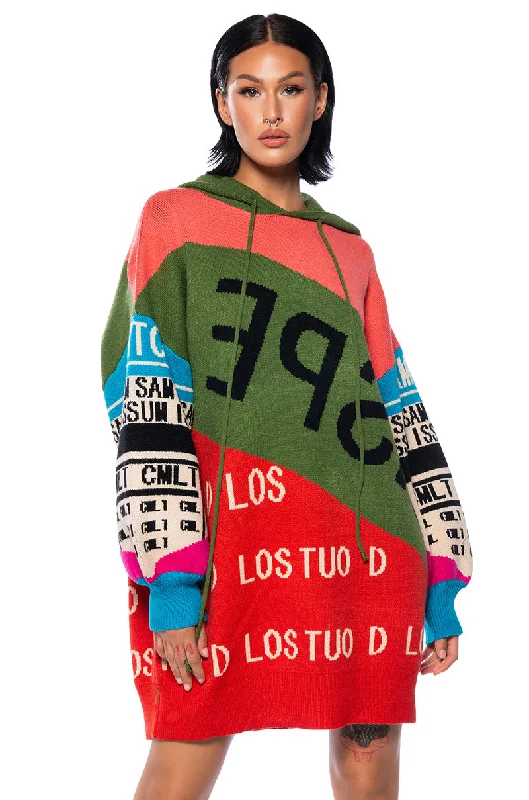 LOUD AND PROUD PULLOVER HOODED SWEATER DRESS Mock Neck Pullover
