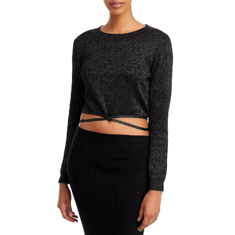Lucy Paris Womens Bowery Glitter Tie Hem Pullover Top Sheath Sleeve Elegant