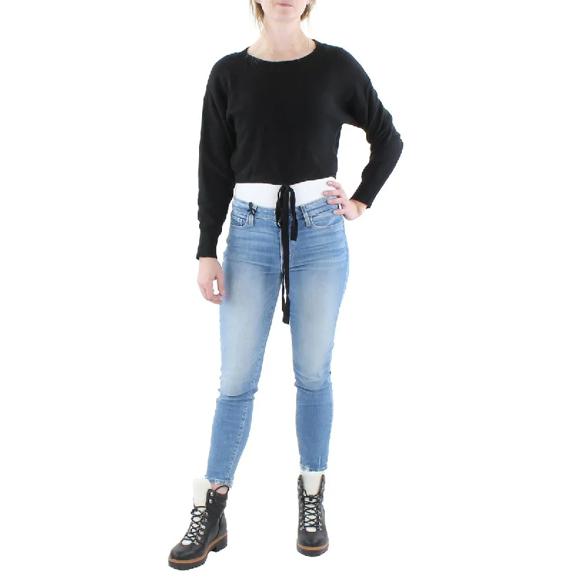 Lucy Paris Womens Cropped Knit Pullover Top Thick Cable Knit