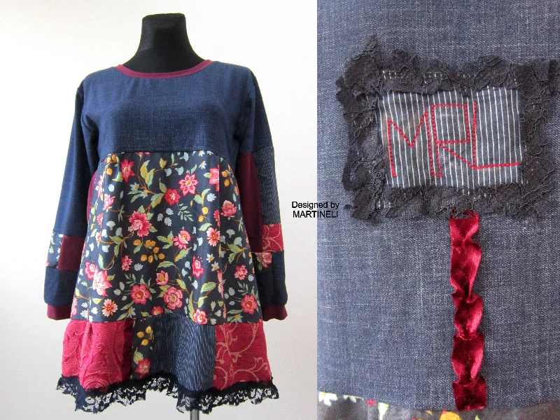 M/L Long Sleeves Boho Floral Sweatshirt Dress Graphic Hoodie Design Print