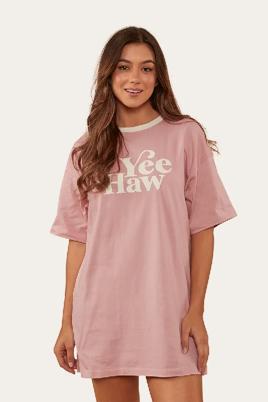 Melrose Womens T-Shirt Dress - Rosey Pink Silk Blend Satin Velvet