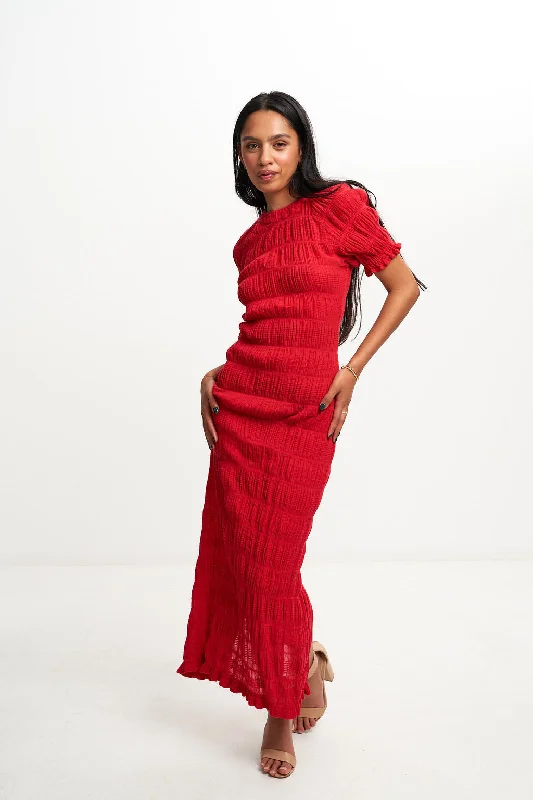 MIRELLA T-SHIRT DRESS (RED) Denim Fabric Leather Fabric Suede Fabric