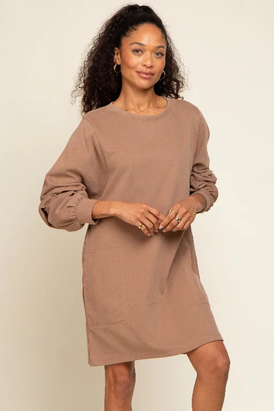 Mocha Ultra Soft Sweatshirt Dress Hoodie with Slim Fit Tailored Modern