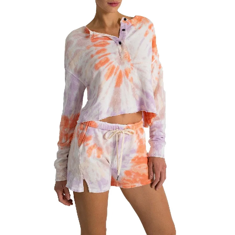 n:PHILANTHROPY Harleen Women's Cotton Blend Tie-Dye Print Cropped Sweatshirt Hoodie with Button Placket Classic Preppy