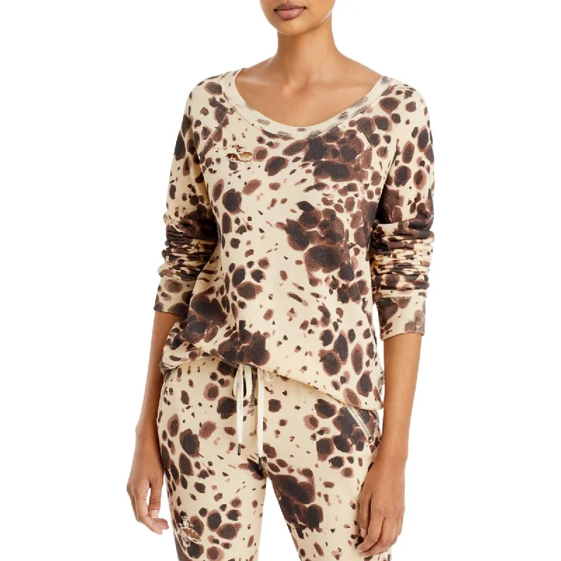 n:PHILANTHROPY Womens Belize Printed Destroyed Sweatshirt Hoodie with Velcro Closure Adjustable Secure