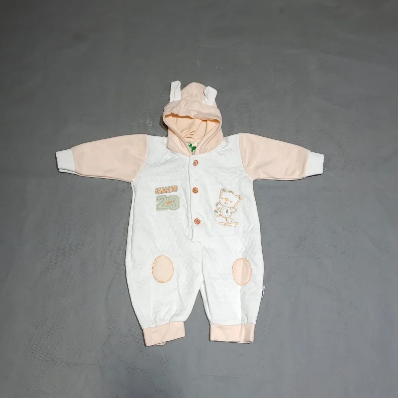 New Fleece Stuff Romper With Hoodie For New Born Bear Design Hoodie with Frayed Bohemian Relaxed