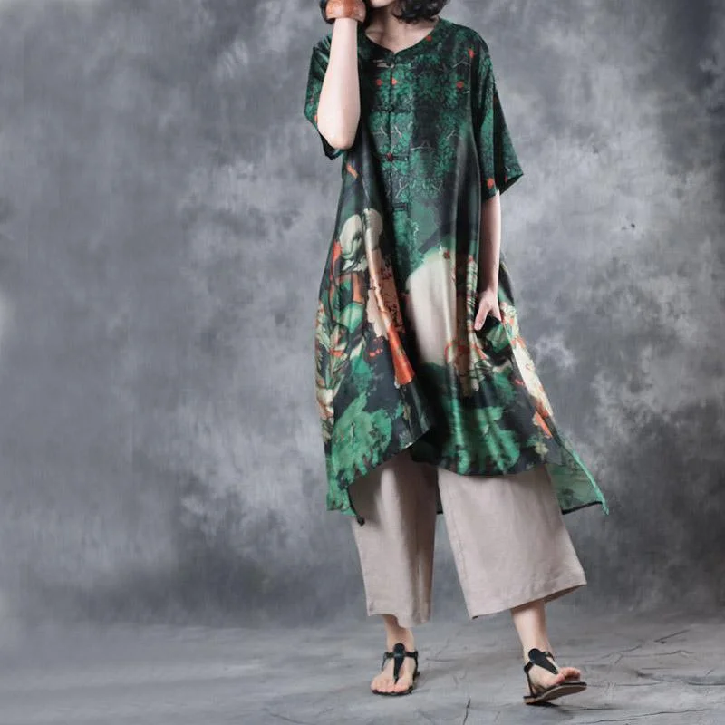 New Green Casaul Silk Dresses Plus Size Chinese Button Blouse Half Sleeve Cardigans Herringbone Houndstooth Plaid New Green Casaul Silk Dresses Plus Size Chinese Button Blouse Half Sleeve Cardigans Herringbone Houndstooth Plaid