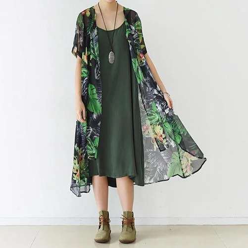 new green prints chiffon silk dresses plus size maxi dress short sleeve cardigans Wool Cardigan Cotton Cardigan Cashmere Cardigan