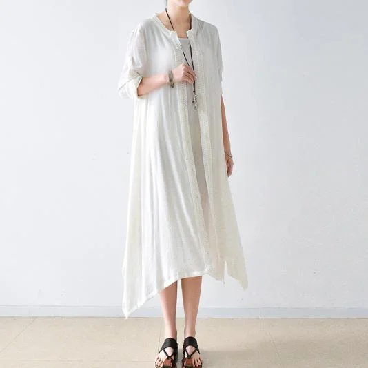 new white stylish linen dresses casual plus size cardigans half sleeve maxi dress Cardigan Knitwear Sweater